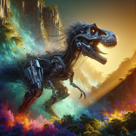 Cyber Dinosaur in Nature – Futuristic Beast Triptych